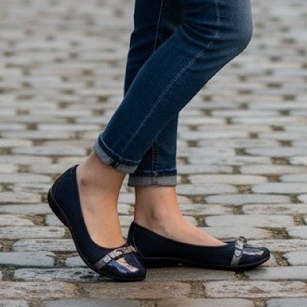 Anne Klein Able Women Ballet Flat Size 9.5 Professional Work Navy Blue Textile